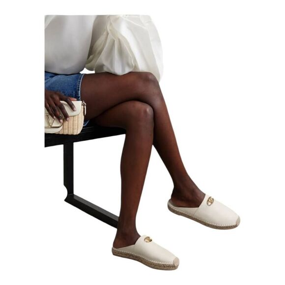 Valentino Garavani Shoes - Valentino Garavani VLOGO 25 embellished textured-leather espadrille mules‎